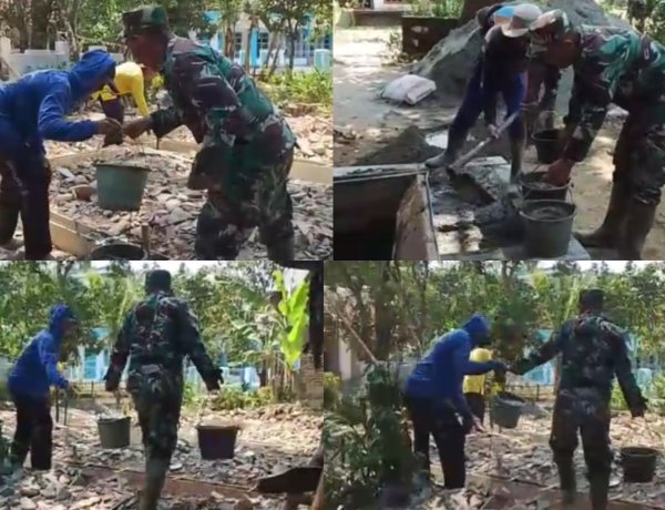 Tergerak Melihat Kondisi Nenek Sanami, Anggota Koramil 0111/Pagelaran dan Warga Gotong Royong Rehab Rumah Tidak Layak Huni